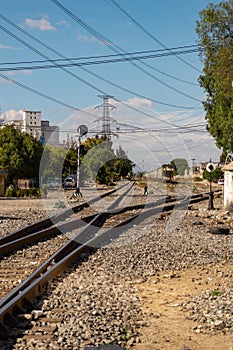 Vertical shot of train rails in Mexico