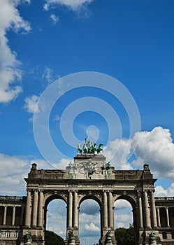 Vertical shot of the Triumphal Arch in Park Cinquantenaire in Brussels, Belgium