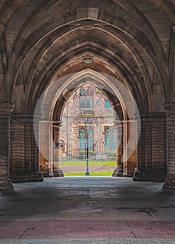 Vertical shot of University of Glasgow Cloisters in Scotland