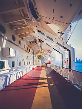 Vertical shot of the upper deck of a cruise ship