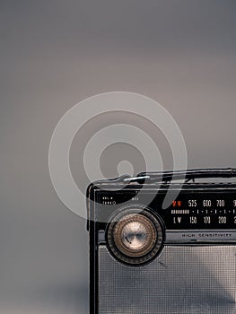 Vertical shot of a vintage transistor radio
