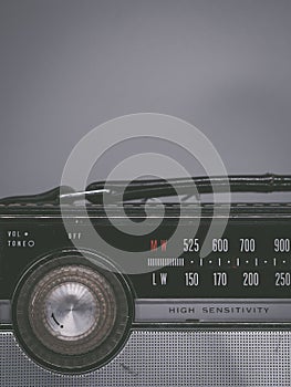 Vertical shot of a vintage transistor radio