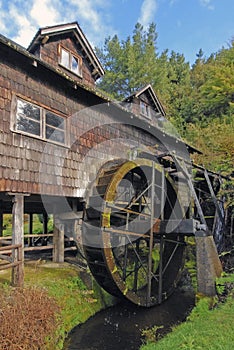 Vertical shot of a water turbine by the Frutillar German Colonial Museum in Chile during the daytime