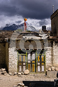 Vertical shot of a white building in the Lo Manthang