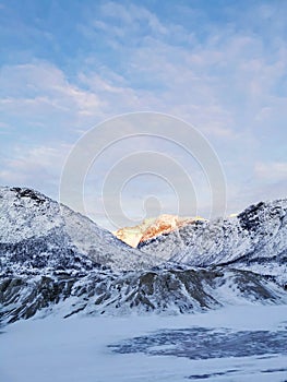 Vertical shot of the winter in the Arctic region, Kvaloya Island, Tromso, Norway