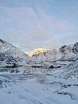 Vertical shot of the winter in the Arctic region, Kvaloya Island, Tromso, Norway
