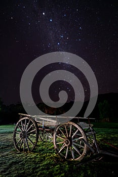 Vertical shot of a wooden cart in Grampians National Park, Victoria, Australia