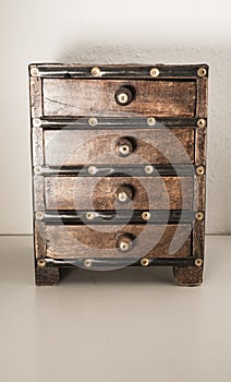 Vertical shot of a wooden drawer in the room