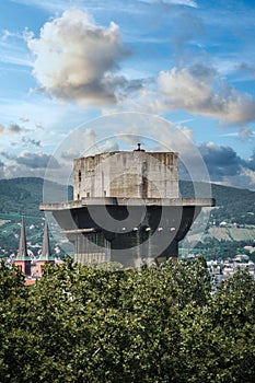 Vertical shot of the WWII Flak Tower in Augarten, Vienna, Austria