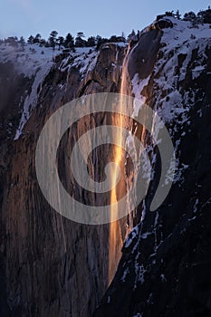 Vertical shot of Yosemite Firefall at sunset