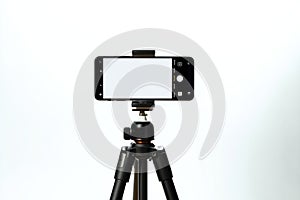 Vertical Smartphone Mockup on Tripod in Studio