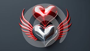 Vertical Stack of Glossy Red and Silver Hearts