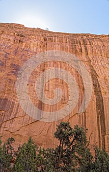 Vertical stains on a high canyon rock wall in the Grand Staircase-Escalante National Monument, Utah, USA