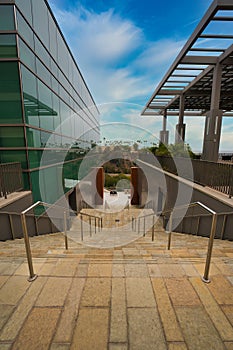 Vertical of a staircase on a campus of San Diego State University.