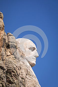 Vertical of the statue of Washington on the Mount Rushmore Monument in the Black Hills, South Dakota