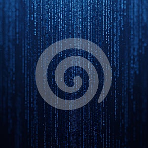 Vertical streams of binary code, consisting of ones and zeros, cascade against a dark