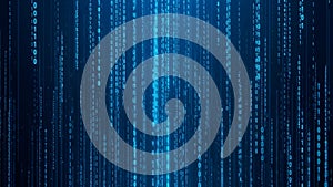 Vertical Streams of Glowing Blue Binary Code Data Flow