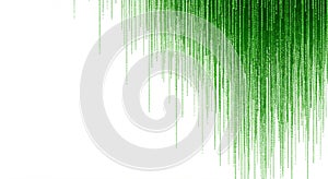 Vertical streams of green digital binary code on a white background, reminiscent of