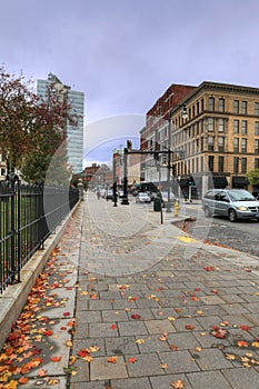 Vertical of street scene in Worcester, Massachusetts photo