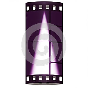 A vertical strip of unexposed film, featuring a grid of rectangular frames, is shown. It