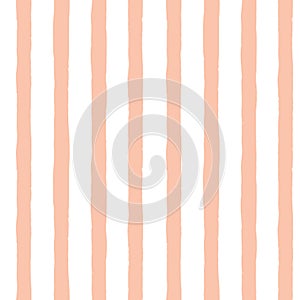 Vertical stripes hand-painted seamless vector background. Coral pink peach stripes wavy brush stroke lines repeating pattern.