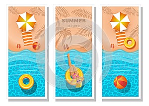 Vertical summer banners design set. Vector card