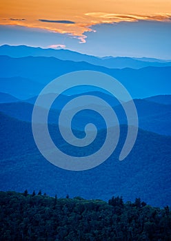 Vertical sunset over the Blue Ridge parkway in early fall