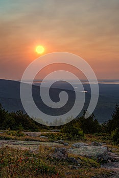 Vertical Sunset Over Cadillac Mountain in Acadia National Park Maine