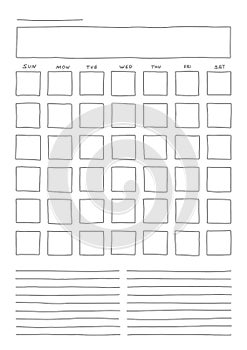 Vertical Template blank month planner with place for notes