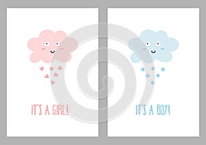 Vertical templates with texts `It`s a girl!` and `It`s a boy`! photo