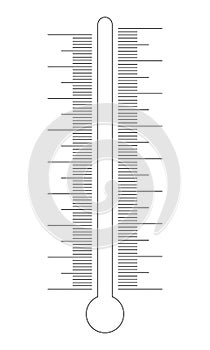 Vertical thermometer scale with markup and glass tube silhouette icon. Graphic template for weather meteorological