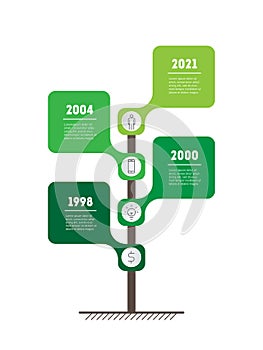 Vertical Timeline or infographics with 4 options,. Business presentation concept with four parts, steps or processes. Development