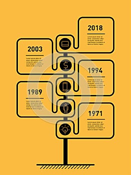 Vertical Timeline infographics. Road sign or pointer. The development and growth of the business. Business concept with 5 options