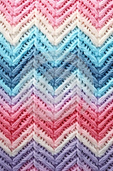 vertical top view pastel blue and pink knitted wool fabric macro texture background, weave patterned surface