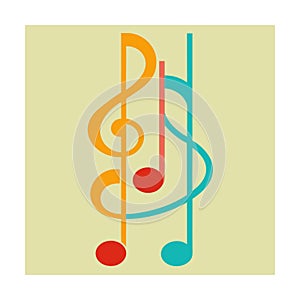 Vertical Treble Clef Pattern with Decorative Music Notes