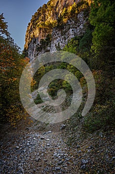 Vertical uphill of a rocky hiking trail along Blanc-Martel cliffs in La Palud-sur-Verdon, France