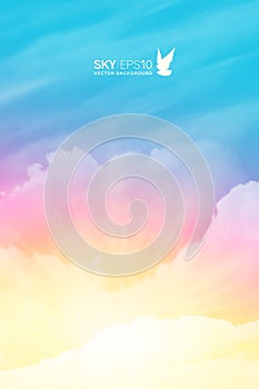 Vertical vector background with realistic pink-blue sky