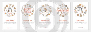 Vertical vector bbq and picnic summer five banners- cook and rest, happy and joy