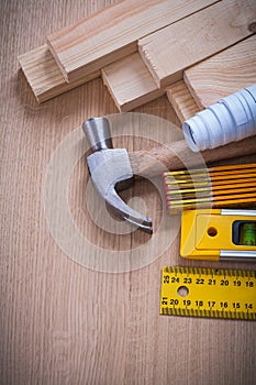 Vertical version of wooden studs and meter ruler