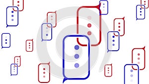 Vertical video. animation. blue and red rectangular speech bubbles with ellipsis, appear on a white background