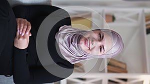 vertical video confident muslim woman smiling