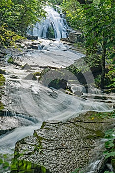 Vertical View from the Base of Roaring Run Waterfalls in the Jefferson Nation Forest, Virginia, USA