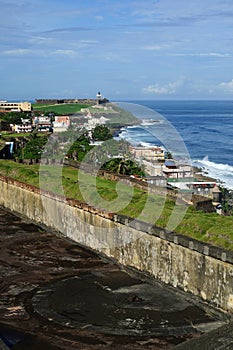 Vertical view from Castillo de San Cristobal to San Felipe del Morro Fortress, Puerto Rico photo
