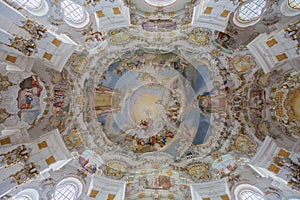 Vertical view of the ceiling in the Pilgrimage Church of Wies