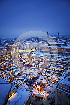 A vertical view of Christmas Market in Dresden Germany