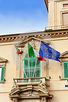 Vertical View of Detail of the Quirinale Palace on Cloudy Sky Background