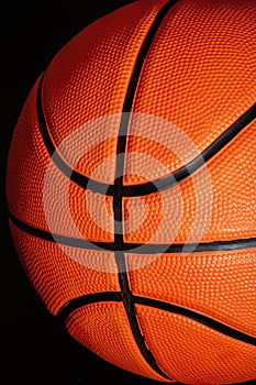 Vertical view of detailed orange basketball surface