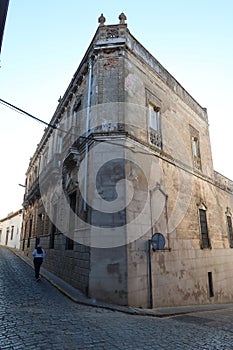 Vertical view of the Estrada house of the Andalusian magical town of Cortegana, Huelva, Spain