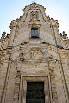 Vertical View of the Facade of the Exterior of the Church of Purgatory on Blue Sky Background