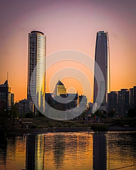 Vertical View of the financial center of Santiago de Chile photo